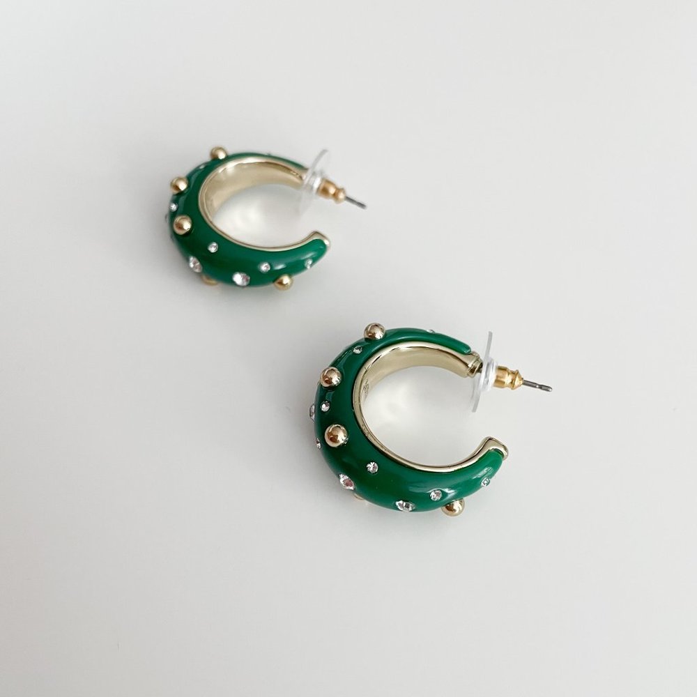 J. Crew Factory Sparkly Resin Hoop Earrings (Green) - Picture 2 of 3